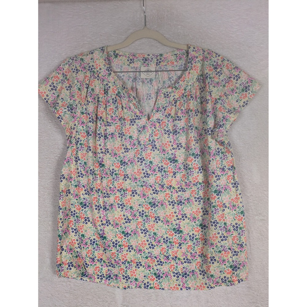 St. John's Bay Blouse Women's M Multi-Color Floral Split V-Neck Short Sleeve